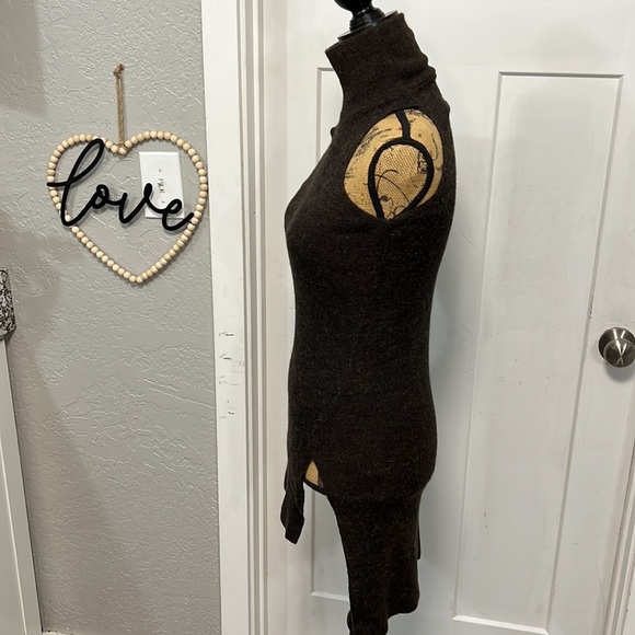 ZARA KNIT ITALIAN BROWN YARN HIGH NECK ASYMMETRIC TUNIC STYLE TOP SMALL - Picture 2 of 13